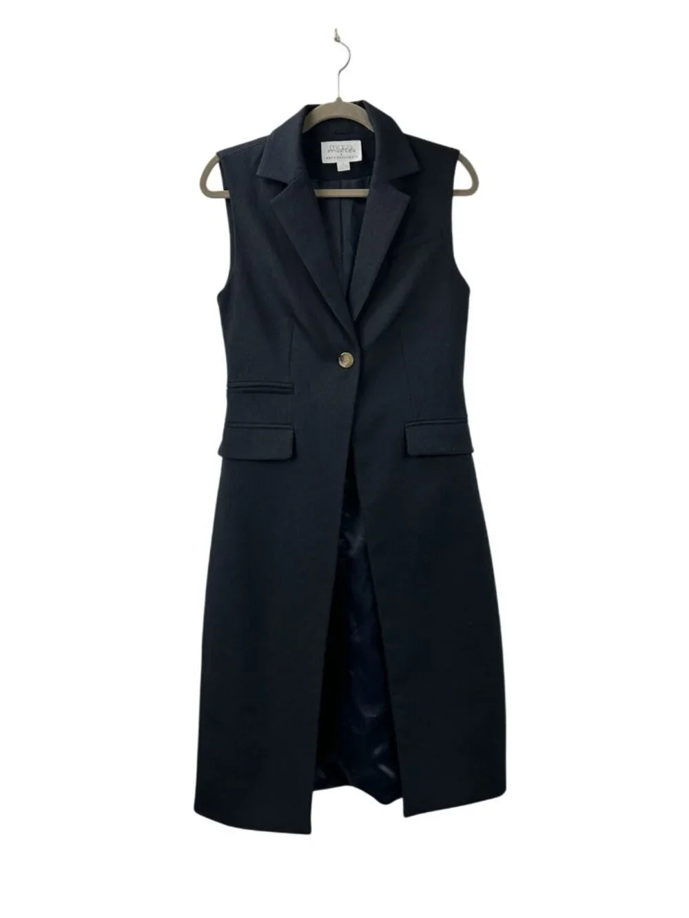 MARE MARE X ANTHROPOLOGIE Women’s Small Navy/Marin Long-line Button Dressy Vest - Picture 12 of 16